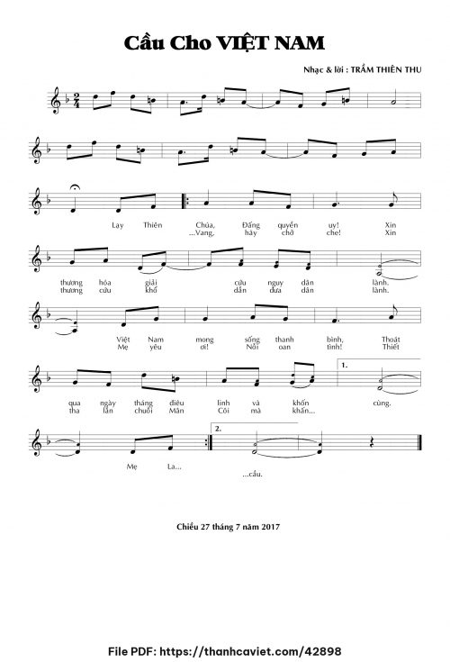 Cầu cho Việt Nam - Trầm Thiên Thu - trang 1