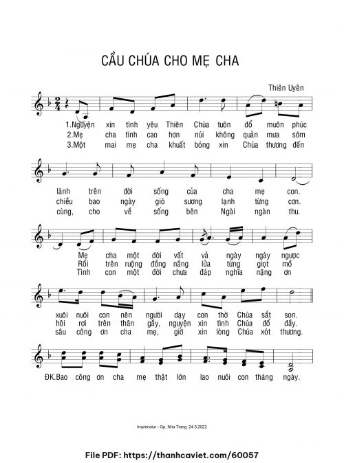 Cầu Chúa cho mẹ cha - Sr. Thiên Uyên - trang 1