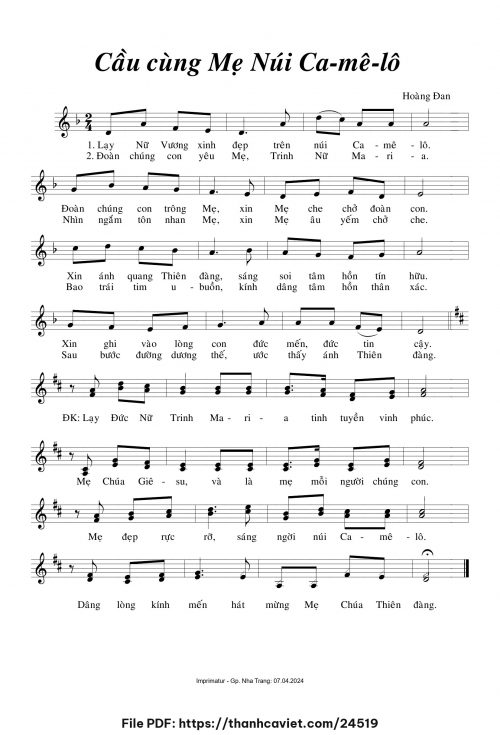 Cầu cùng Mẹ núi Camêlô - Hoàng Đan - trang 1