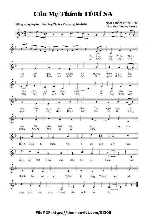 Cầu Mẹ Thánh Têrêsa - Trầm Thiên Thu - trang 1