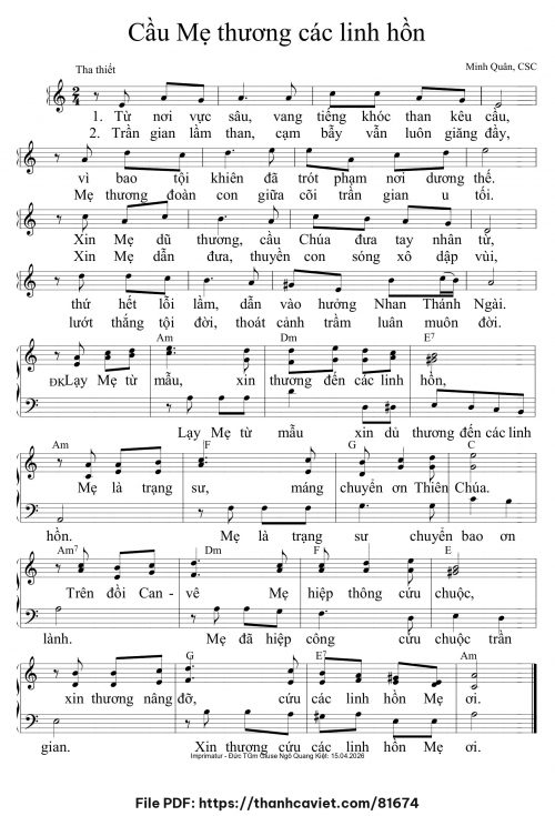 Cầu Mẹ thương các linh hồn - Minh Quân CSC - trang 1
