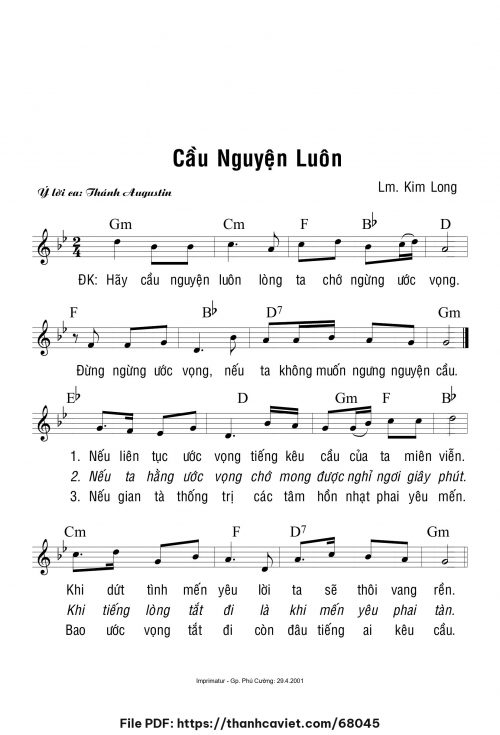 Cầu nguyện luôn - Lm. Kim Long - trang 1