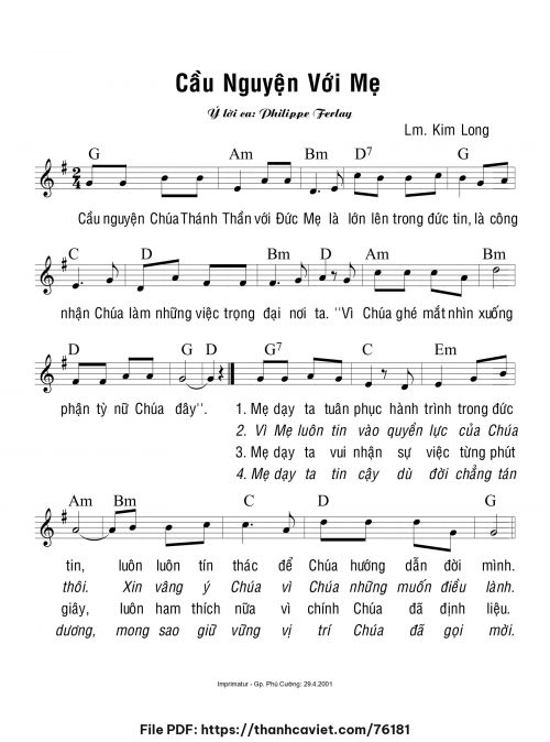 Cầu nguyện với Mẹ - Lm. Kim Long - trang 1