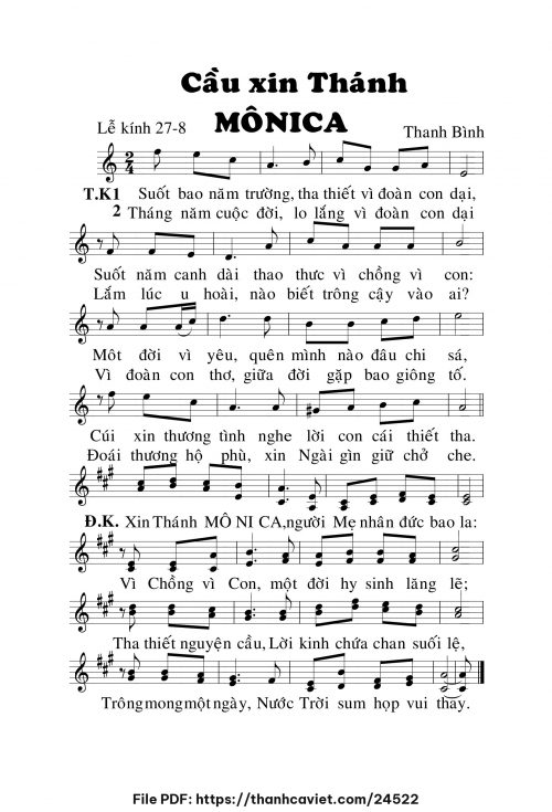 Cầu xin Thánh Monica - Lm. Thanh Bình - trang 1