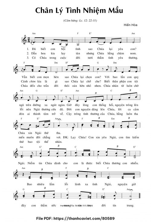 Chân lý tình nhiệm mầu - Sr. Hiền Hòa - trang 1