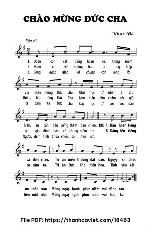 Chào mừng Đức Cha - Lm. Khắc Đỗ - trang 1