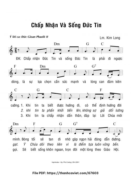 Chấp nhận và sống Đức Tin - Lm. Kim Long - trang 1