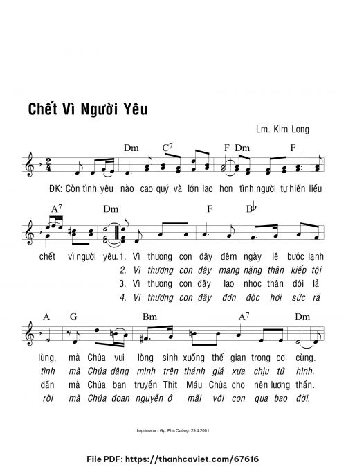 Chết vì người yêu - Lm. Kim Long - trang 1
