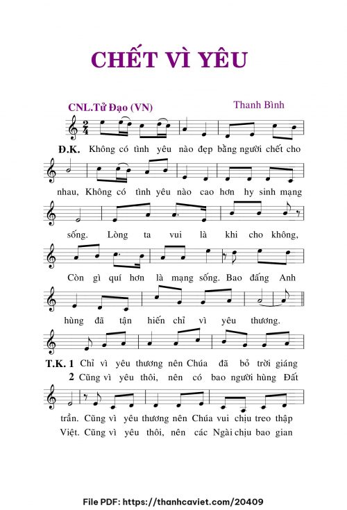 Chết vì yêu - Lm. Thanh Bình - trang 1