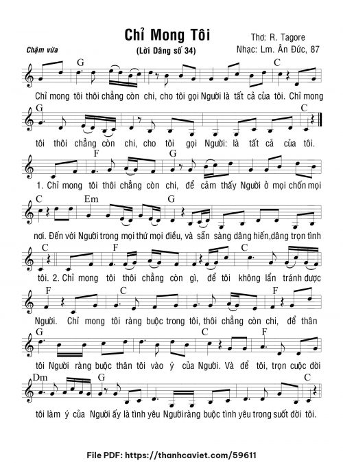 Chỉ mong tôi - Lm. Ân Đức - Thơ: Tagore - trang 1