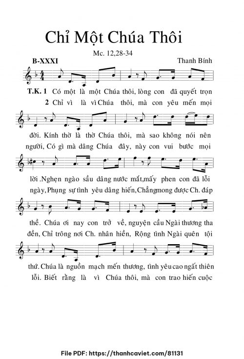 Chỉ một Chúa thôi - Lm. Thanh Bình - trang 1