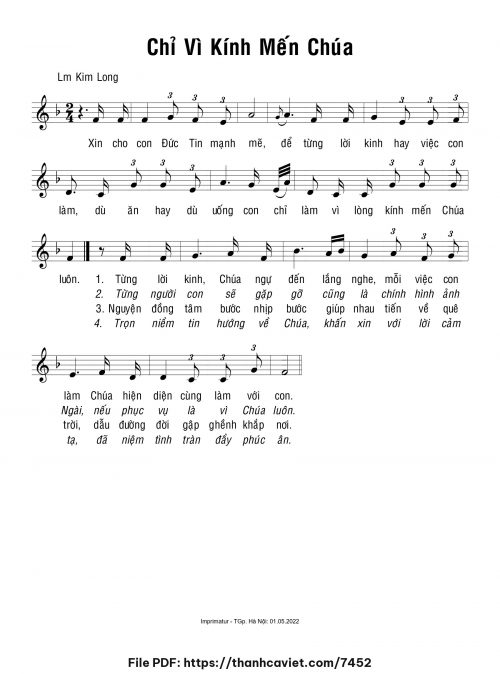 Chỉ vì kính mến Chúa - Lm. Kim Long - trang 1