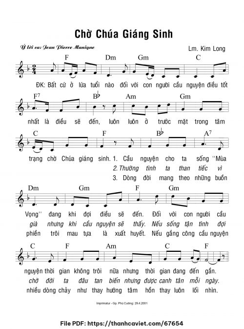 Chờ Chúa Giáng Sinh - Lm. Kim Long - trang 1