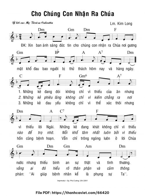 Cho chúng con nhận ra Chúa - Lm. Kim Long - trang 1