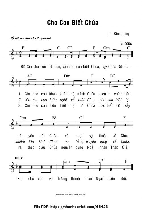 Cho con biết Chúa - Lm. Kim Long - trang 1