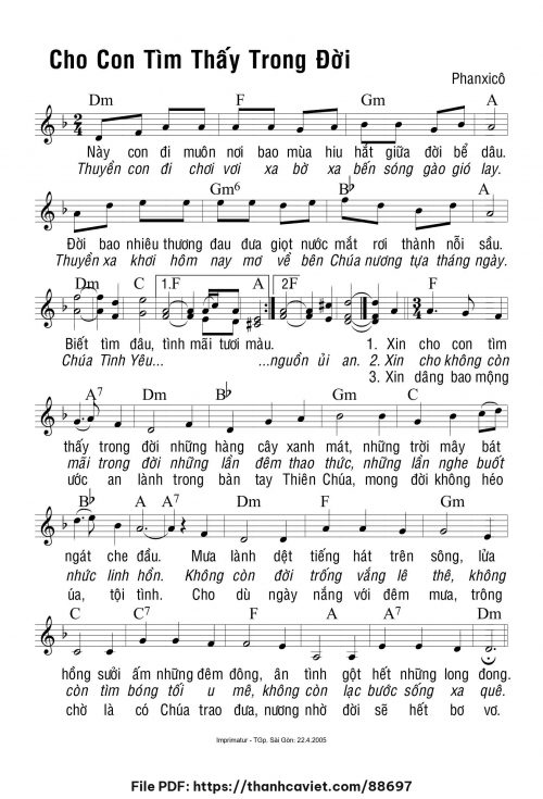 Cho con tìm thấy trong đời - Phanxicô - trang 1