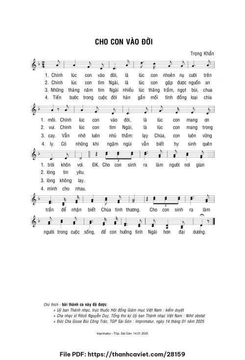 Cho con vào đời - Lm. Trọng Khẩn - trang 1