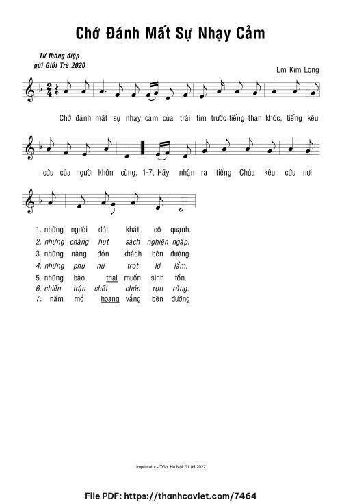 Chớ đánh mất sự nhạy cảm - Lm. Kim Long - trang 1