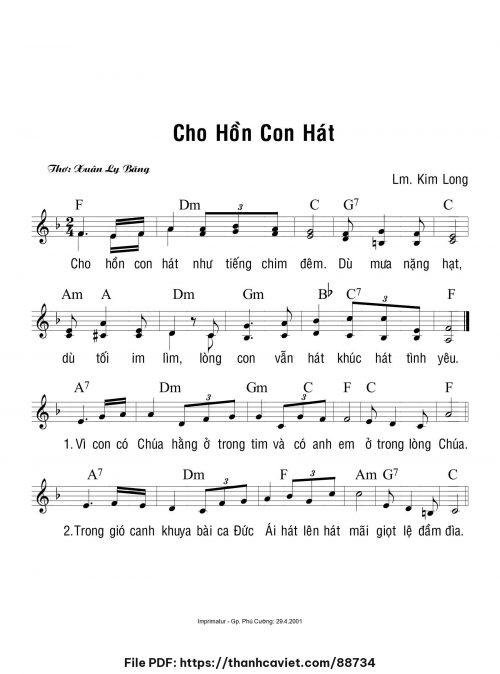 Cho hồn con hát - Lm. Kim Long - ĐÔ. Xuân Ly Băng - trang 1