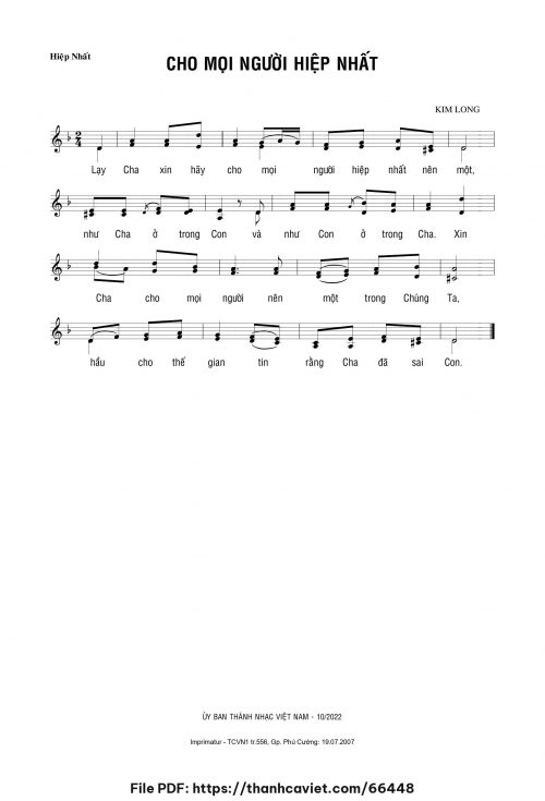 Cho mọi người hiệp nhất - Lm. Kim Long - trang 1