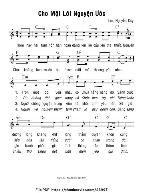 Cho một lời nguyện ước - Lm. Nguyễn Duy - trang 1