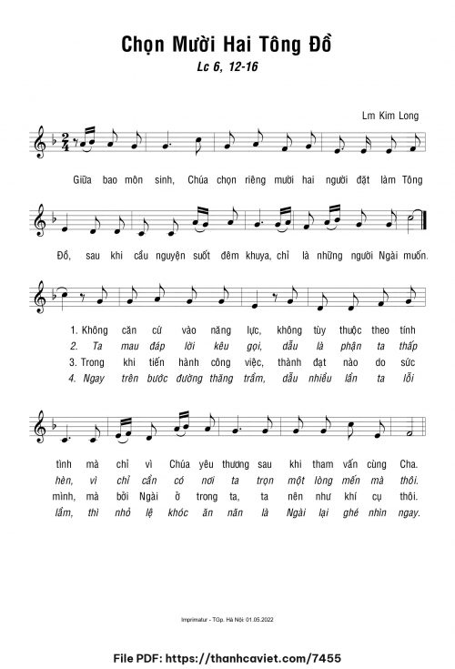 Chọn mười hai Tông Đồ - Lm. Kim Long - trang 1