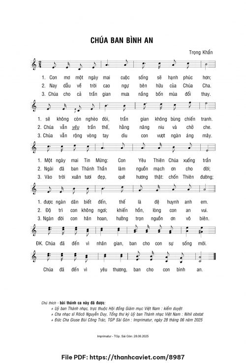 Chúa ban bình an - Lm. Trọng Khẩn - trang 1