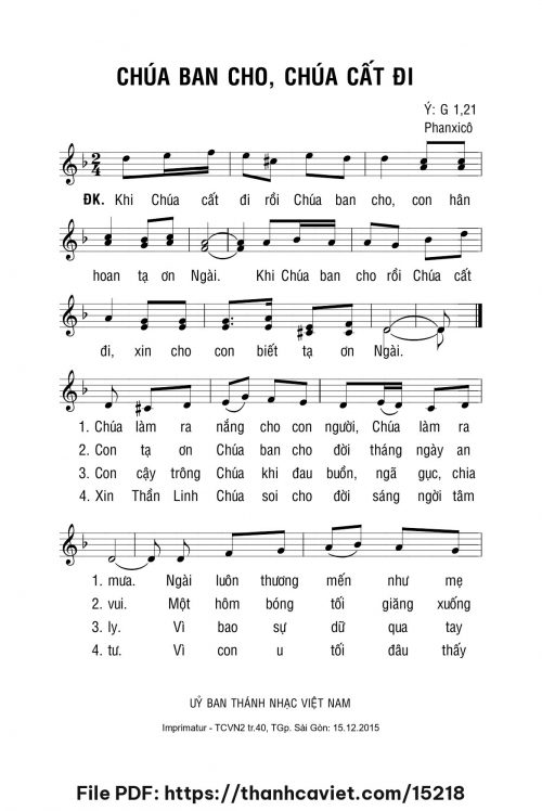 Chúa ban cho, Chúa cất đi - Phanxicô - trang 1