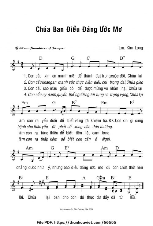 Chúa ban điều đáng ước mơ - Lm. Kim Long - trang 1