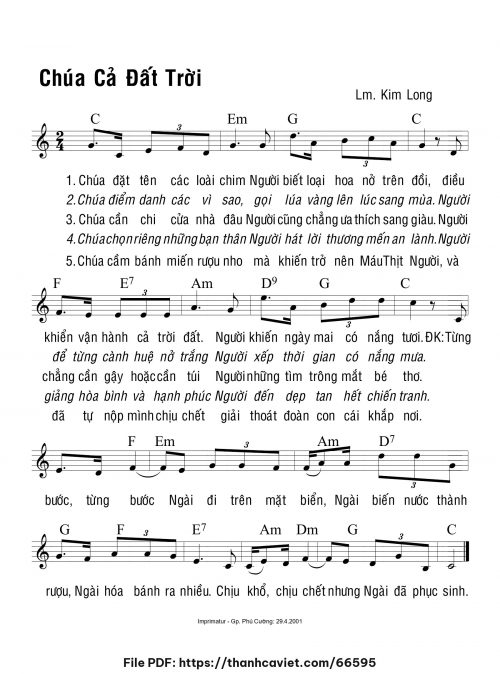 Chúa cả đất trời - Lm. Kim Long - trang 1