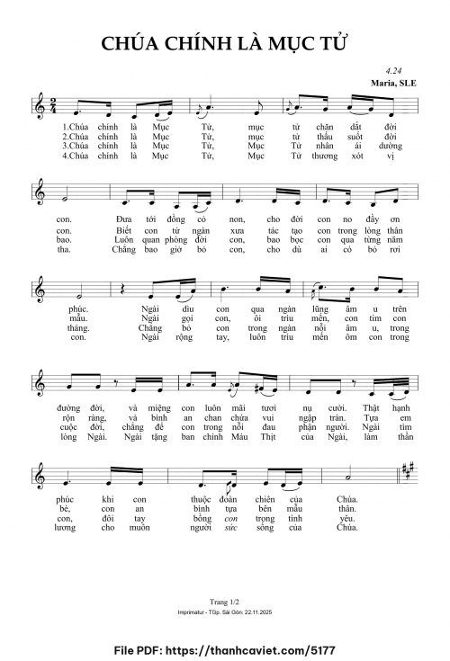 Chúa chính là mục tử - Sr. Maria, SLE - trang 1