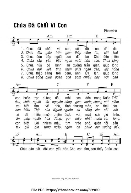 Chúa đã chết vì con - Phanxicô - trang 1