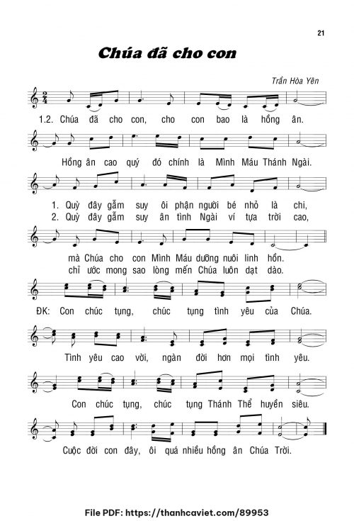 Chúa đã cho con - Trần Hòa Yên - trang 1