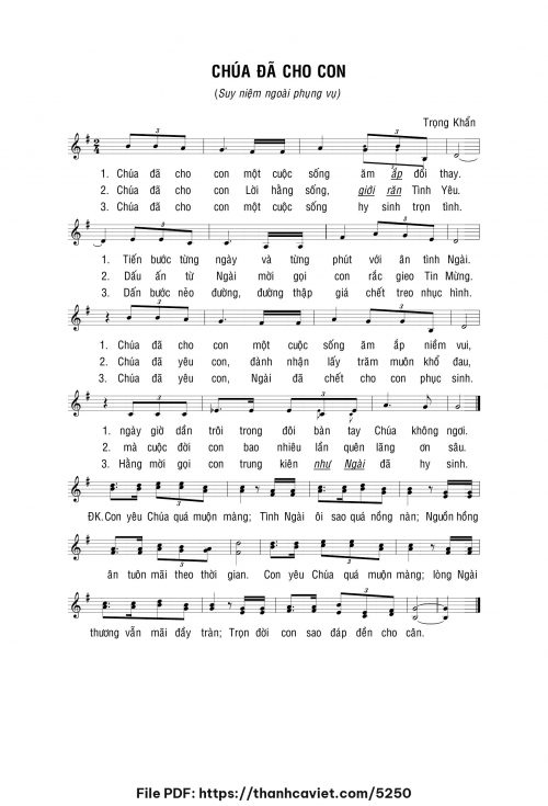 Chúa đã cho con - Lm. Trọng Khẩn - trang 1