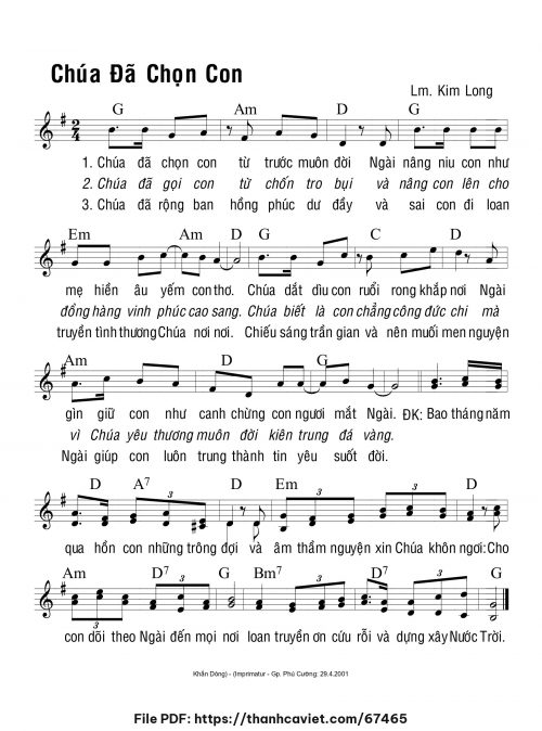 Chúa đã chọn con - Lm. Kim Long - trang 1