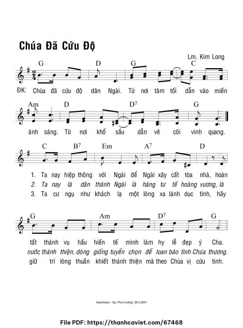Chúa đã cứu độ - Lm. Kim Long - trang 1