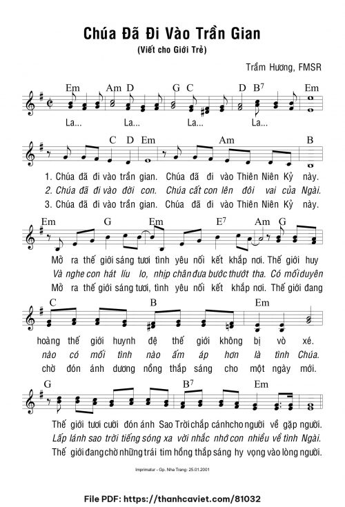 Chúa đã đi vào trần gian - Sr. Trầm Hương - trang 1