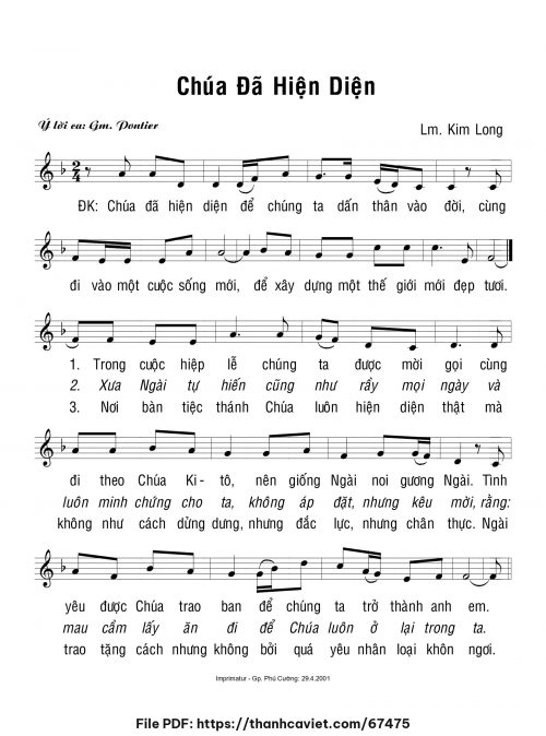 Chúa đã hiện diện - Lm. Kim Long - trang 1