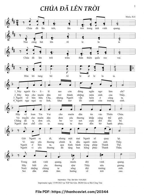 Chúa đã lên trời - Sr. Maria, SLE - trang 1