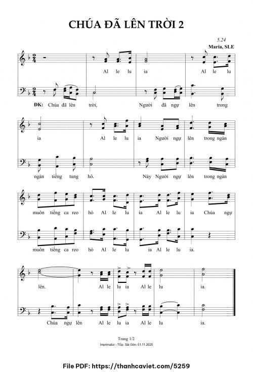 Chúa đã lên Trời 2 - Sr. Maria, SLE - trang 1