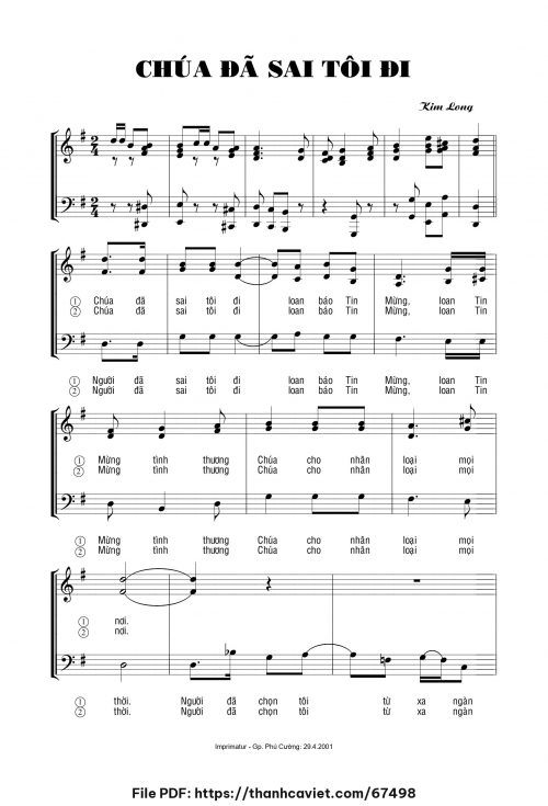 Chúa đã sai tôi đi - Lm. Kim Long - trang 1