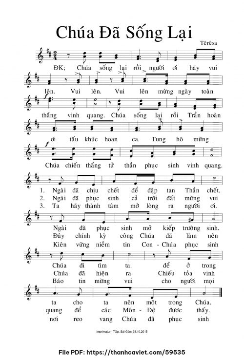 Chúa đã sống lại - Sr. Têrêsa - trang 1
