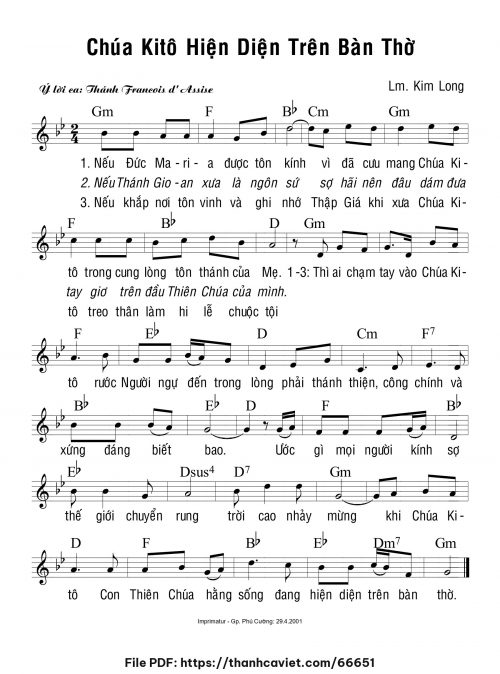 Chúa Kitô hiện diện trên bàn thờ - Lm. Kim Long - trang 1