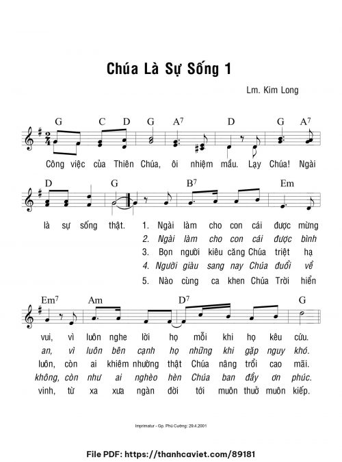 Chúa là sự sống - Lm. Kim Long - trang 1