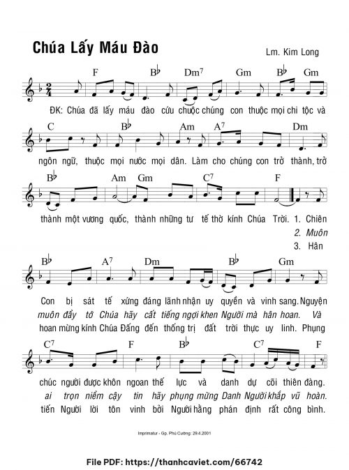 Chúa lấy máu đào - Lm. Kim Long - trang 1