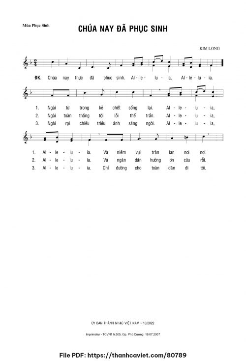 Chúa nay đã Phục Sinh - Lm. Kim Long - trang 1