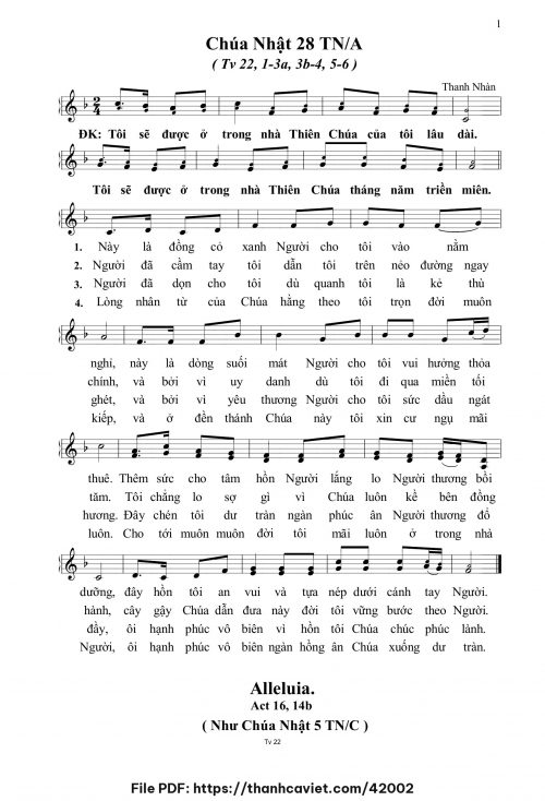 Chúa Nhật 28 Thường Niên năm A - Thanh Nhàn - trang 1