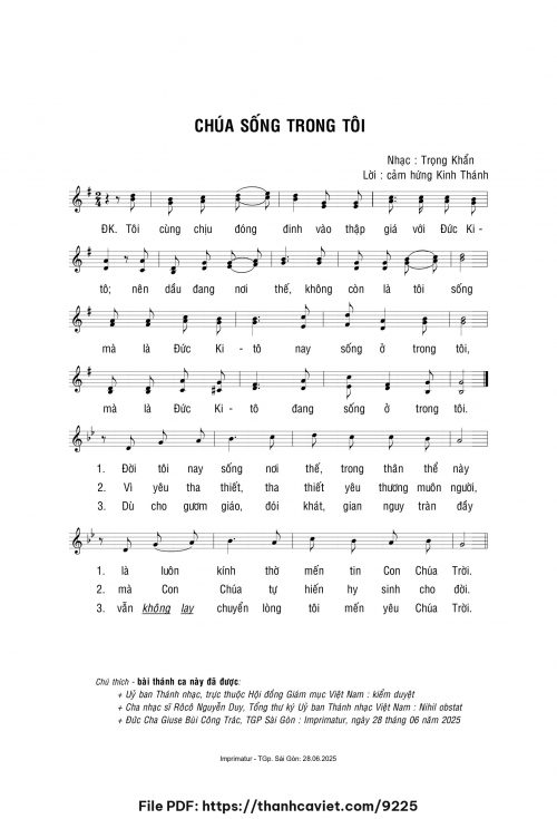 Chúa sống trong tôi - Lm. Trọng Khẩn - trang 1