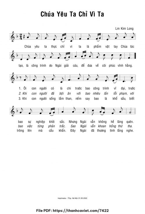 Chúa yêu ta chỉ vì ta - Lm. Kim Long - trang 1
