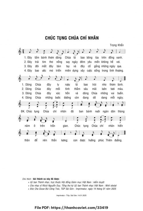 Chúc tụng Chúa chí nhân - Lm. Trọng Khẩn - trang 1